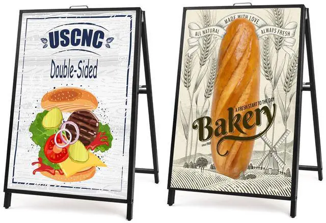 Main image of 2 Pack Heavy Duty A-Frame Sidewalk Sign 24 x 36 Inch, Portable Double-Sided Sandwich Board Slide-in Folding Metal Signboard (Frame onlyNo white board)