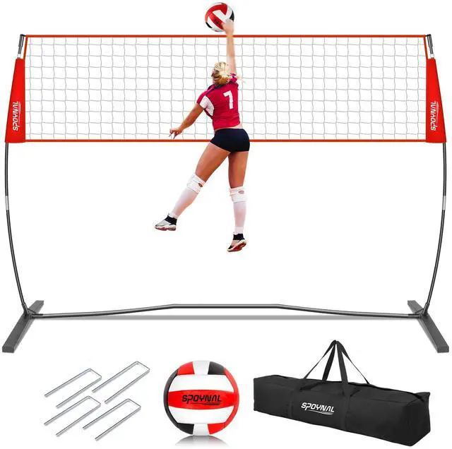 Main image of 12/20 FT Portable Volleyball Net, Freestanding, Adjustable Height | Sets up in 5-10 minutes; includes PU volleyball, pump and carry bag for backyard, beach, gym, garage and indoor/outdoor play