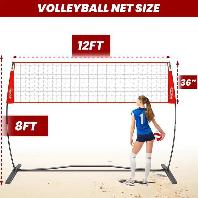 Alt view image 2 of 7 - 12/20 FT Portable Volleyball Net, Freestanding, Adjustable Height | Sets up in 5-10 minutes; includes PU volleyball, pump and carry bag for backyard, beach, gym, garage and indoor/outdoor play