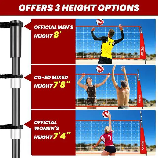 Alt view image 3 of 7 - 12/20 FT Portable Volleyball Net, Freestanding, Adjustable Height | Sets up in 5-10 minutes; includes PU volleyball, pump and carry bag for backyard, beach, gym, garage and indoor/outdoor play