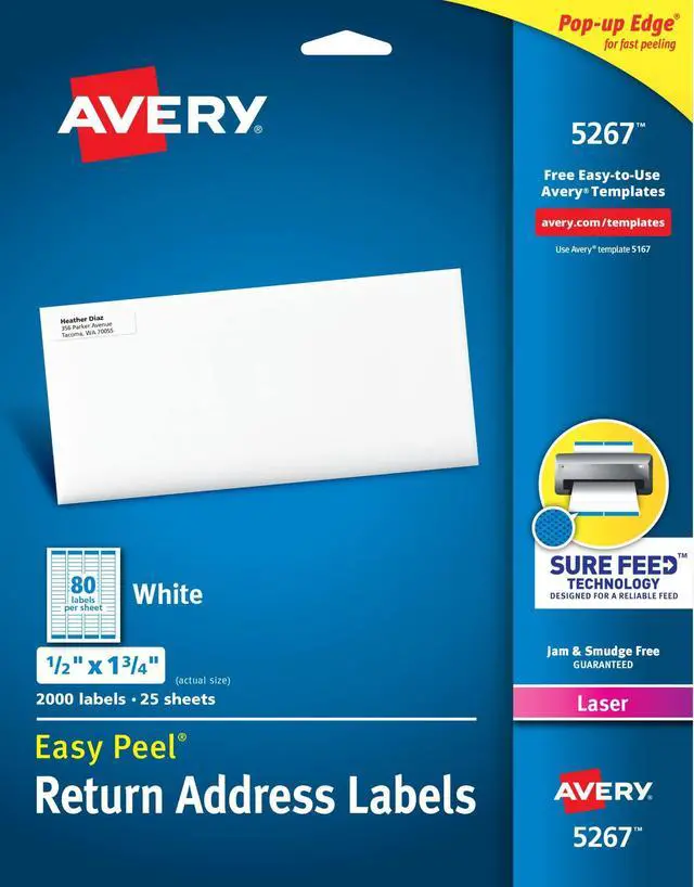 Main image of Mailing Address Labels,Laser Printers, 2,000 Labels,1/2x1-3/4,Permanent Adhesive,Easy Peel,5 Packs(5267)