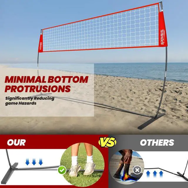 Alt view image 5 of 7 - 12/20 FT Portable Volleyball Net, Freestanding, Adjustable Height | Sets up in 5-10 minutes; includes PU volleyball, pump and carry bag for backyard, beach, gym, garage and indoor/outdoor play