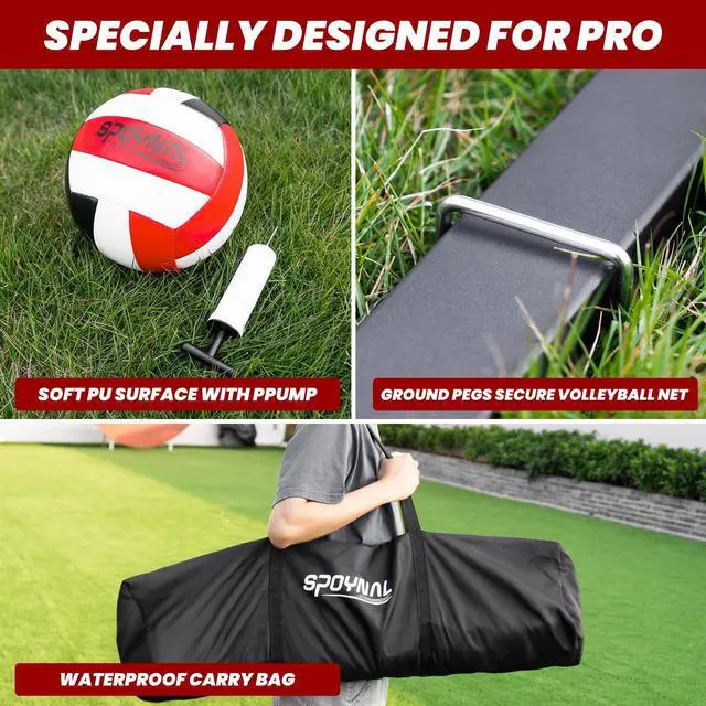 Alt view image 7 of 7 - 12/20 FT Portable Volleyball Net, Freestanding, Adjustable Height | Sets up in 5-10 minutes; includes PU volleyball, pump and carry bag for backyard, beach, gym, garage and indoor/outdoor play