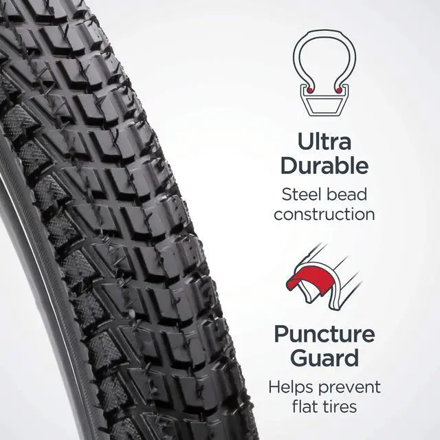 Alt view image 5 of 6 - Replacement Bike Tire, Folding Kevlar Puncture Guard Tire, Steel Bead Construction, Replacement for Mountain, Hybrid or Cruiser Bicycles