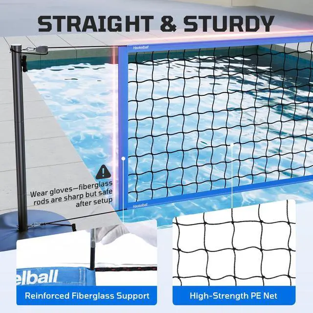 Alt view image 6 of 7 - LED Pool Volleyball Net Set, 15-32ft Adjustable Volleyball Net for Pool with Heavy Duty Base, Pool Volleyball Set for Inground Pools, Pool Toys & Pool Games for Kids & Adults, 2 Balls