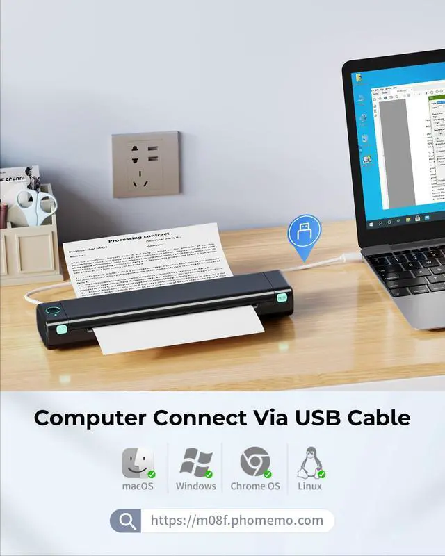 Alt view image 4 of 7 - Portable Printers Wireless for Travel, M08F Thermal Bluetooth Printer Support for 8.5"x11" US Letter, Small Inkless Printer Compatible with iOS, Android, Laptop for Car, Office, Home