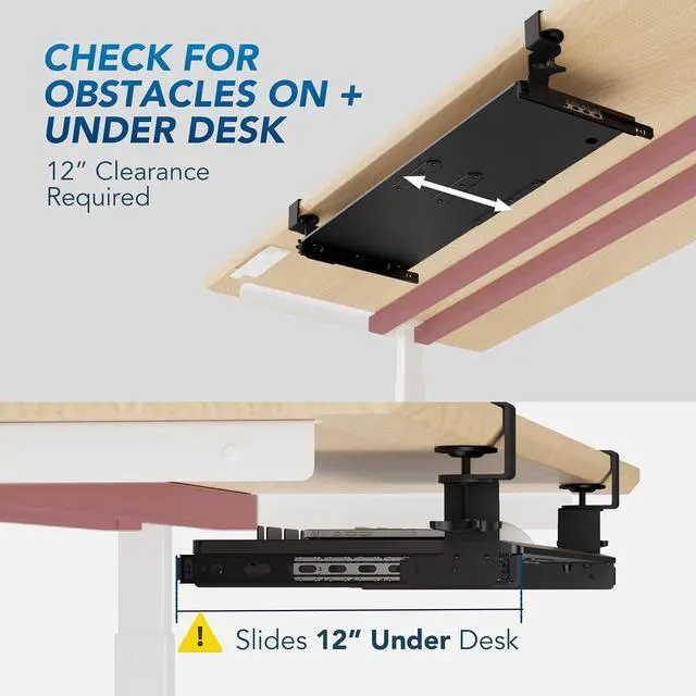 Alt view image 6 of 7 - Keyboard Tray Under Desk Pull Out with 3 Height Adjustable Extra Sturdy C Clamp Mount System, 32.8 (38 inch Including Clamps) x 12 Inch Slide-Out Platform Computer Drawer for Typing