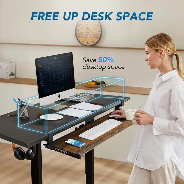 Alt view image 2 of 7 - Keyboard Tray Under Desk Pull Out with Extra Sturdy C Clamp Mount System, 32.8 (38 inch Including Clamps) x 12 Inch Slide-Out Platform Computer Drawer for Typing Vintage AX01WG202