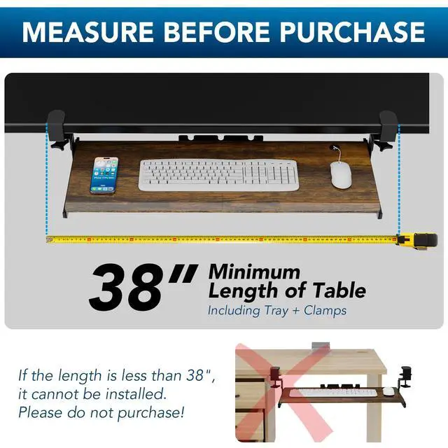 Alt view image 5 of 7 - Keyboard Tray Under Desk Pull Out with Extra Sturdy C Clamp Mount System, 32.8 (38 inch Including Clamps) x 12 Inch Slide-Out Platform Computer Drawer for Typing Vintage AX01WG202