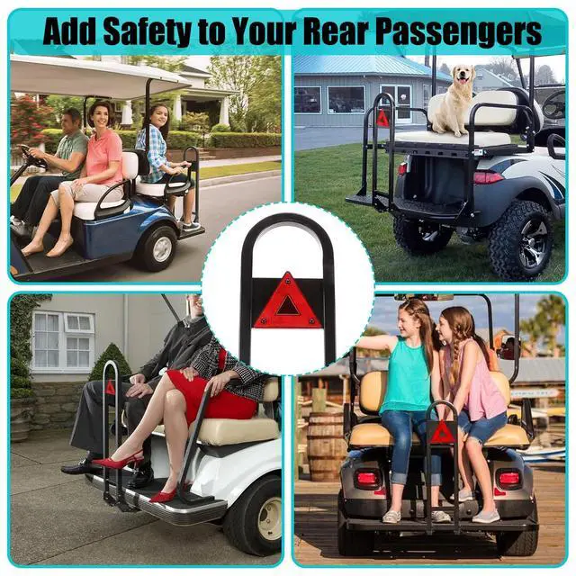 Alt view image 3 of 7 - Golf Cart Rear Seat Grab Bar - Heavy Duty Safety Grab Bar w/Triangle Reflector for Rear Seat Passenger Security, Universal for Yamaha EZGO Club Car