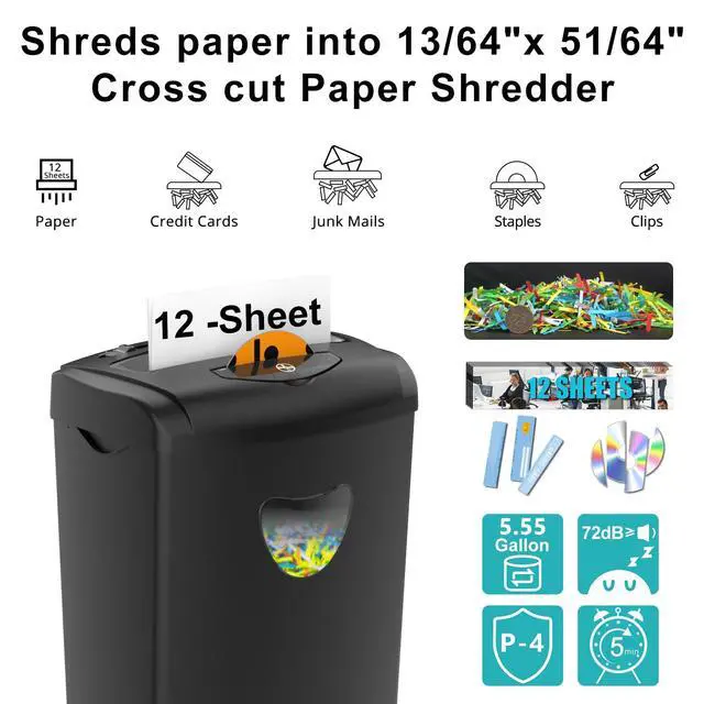 Alt view image 2 of 7 - 12-Sheet Cross Cut Paper Shredder with Large 5.55-Gallon Basket - P-4 Security, 3-Mode Shred for Cards/CDs/Staples/Clips - Jam Proof System for Office (ETL Certified)