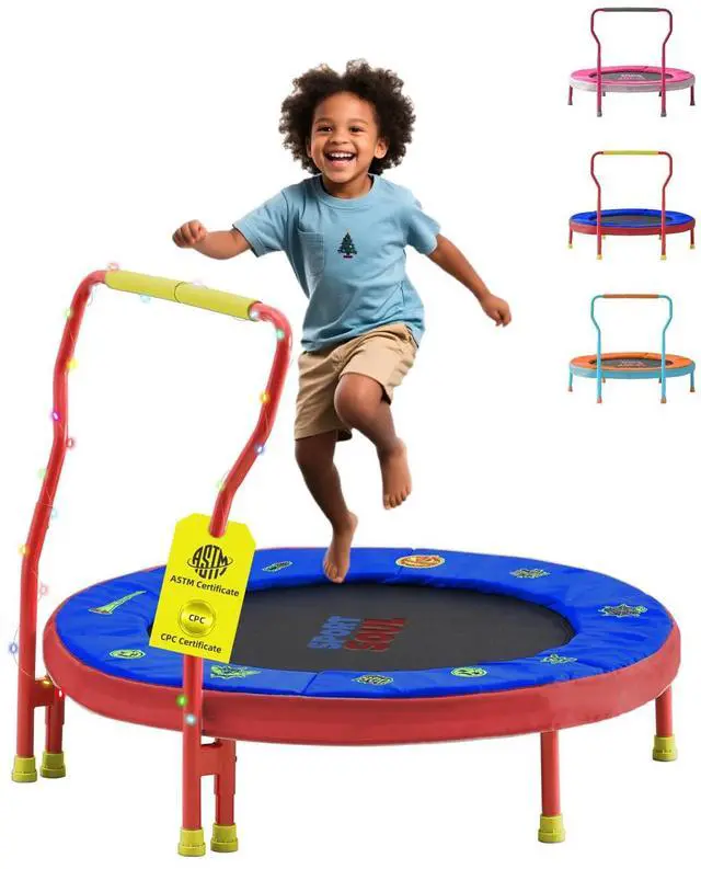 Main image of Mini Trampoline for Kids 3-6 with Super Safe Foam Handle Bar, 3ft Toddler Trampoline Indoor with No-Gap Cover for Indoor and Outdoor