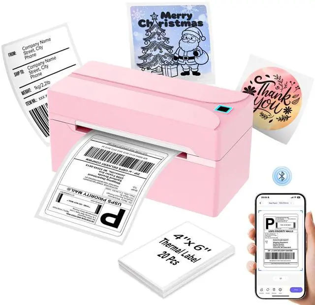Main image of Shipping Label Printer, 4X6 Bluetooth Thermal Label Printer for Shipping Packages Small Business, Thermal Printers Compatible with Android iPhone Windows Mac USPS Amazon Shopify Etsy, Pink