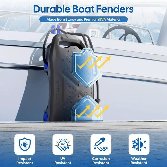 Alt view image 2 of 6 - Boat Fenders Boat Bumpers for Docking, Easy to Install EVA Fenders with Quick-Lock Rope & Strap for Pontoons, Bass, Yachts, Jet Ski and Fishing Boats(Gray, 2 Pack)