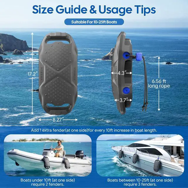 Alt view image 3 of 6 - Boat Fenders Boat Bumpers for Docking, Easy to Install EVA Fenders with Quick-Lock Rope & Strap for Pontoons, Bass, Yachts, Jet Ski and Fishing Boats(Gray, 2 Pack)
