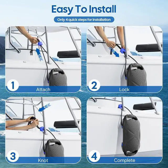 Alt view image 5 of 6 - Boat Fenders Boat Bumpers for Docking, Easy to Install EVA Fenders with Quick-Lock Rope & Strap for Pontoons, Bass, Yachts, Jet Ski and Fishing Boats(Gray, 2 Pack)