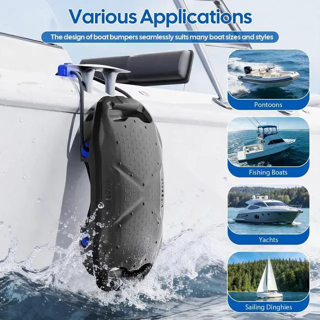 Alt view image 4 of 6 - Boat Fenders Boat Bumpers for Docking, Easy to Install EVA Fenders with Quick-Lock Rope & Strap for Pontoons, Bass, Yachts, Jet Ski and Fishing Boats(Gray, 2 Pack)