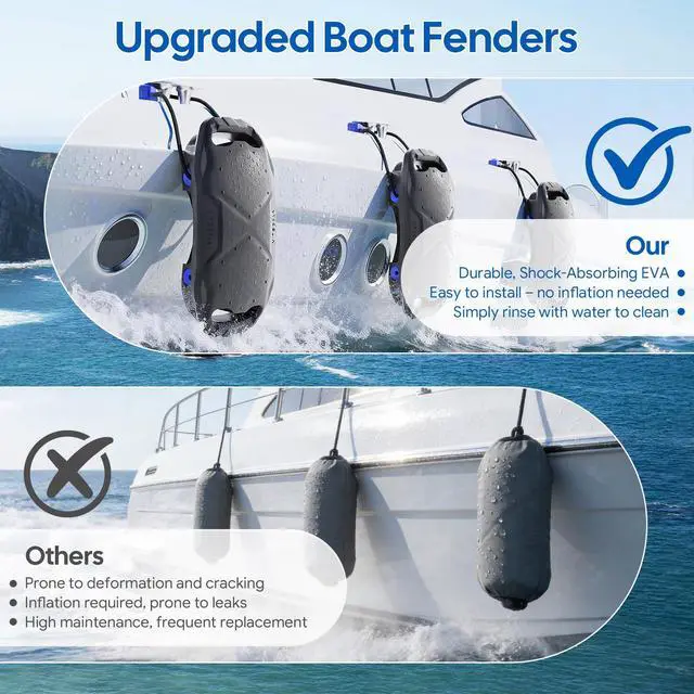 Alt view image 6 of 6 - Boat Fenders Boat Bumpers for Docking, Easy to Install EVA Fenders with Quick-Lock Rope & Strap for Pontoons, Bass, Yachts, Jet Ski and Fishing Boats(Gray, 2 Pack)