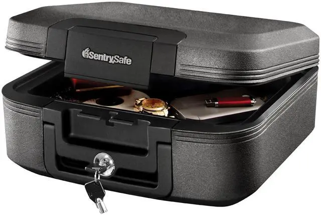 Main image of Dark Gray Fireproof and Waterproof Safe with Key Lock, Chest Lock Box with Carrying Handle for Travel, 0.28 Cubic Feet, 6.6 x 15.4 x 14.3 Inches, CFW20201
