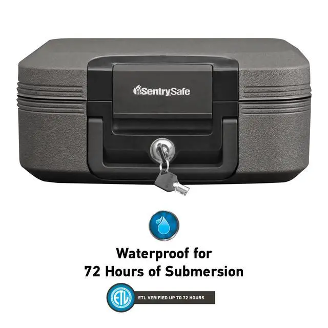 Alt view image 3 of 6 - Dark Gray Fireproof and Waterproof Safe with Key Lock, Chest Lock Box with Carrying Handle for Travel, 0.28 Cubic Feet, 6.6 x 15.4 x 14.3 Inches, CFW20201