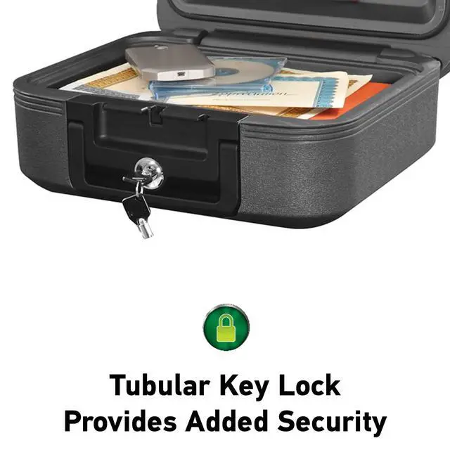 Alt view image 4 of 6 - Dark Gray Fireproof and Waterproof Safe with Key Lock, Chest Lock Box with Carrying Handle for Travel, 0.28 Cubic Feet, 6.6 x 15.4 x 14.3 Inches, CFW20201