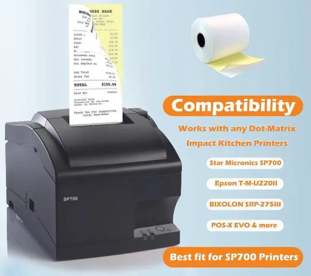 Alt view image 4 of 5 - (32 Rolls) 2 Ply Carbonless Rolls 3" X 95 Feet White/Yellow Receipt Paper POS Cash Register Two Ply White/Canary for Star Micronics SP700 SP2000 UP389 Omni 480 TMU 220 250 Require Ribbons ERC30/34/38
