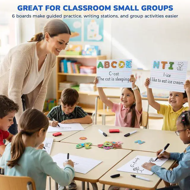 Alt view image 3 of 7 - 24 Pack Magnetic Dry Erase Lap Boards, Lined and Blank, 9 x 12 in | 24 pack double sided 9 x 12 boards pair a lined side with a blank side for reusable writing practice