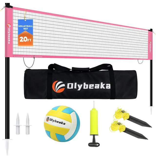 Main image of 20FT Outdoor Volleyball Net Set System for Backyard Beach with Anti-Sagging Net, Iron Adjustable Height Poles, Soft PU Volleyball and Pump, Carry Bag - Instant Set Up & Durable