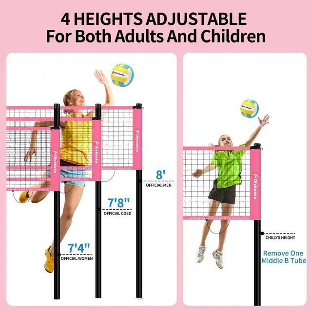 Alt view image 3 of 7 - 20FT Outdoor Volleyball Net Set System for Backyard Beach with Anti-Sagging Net, Iron Adjustable Height Poles, Soft PU Volleyball and Pump, Carry Bag - Instant Set Up & Durable