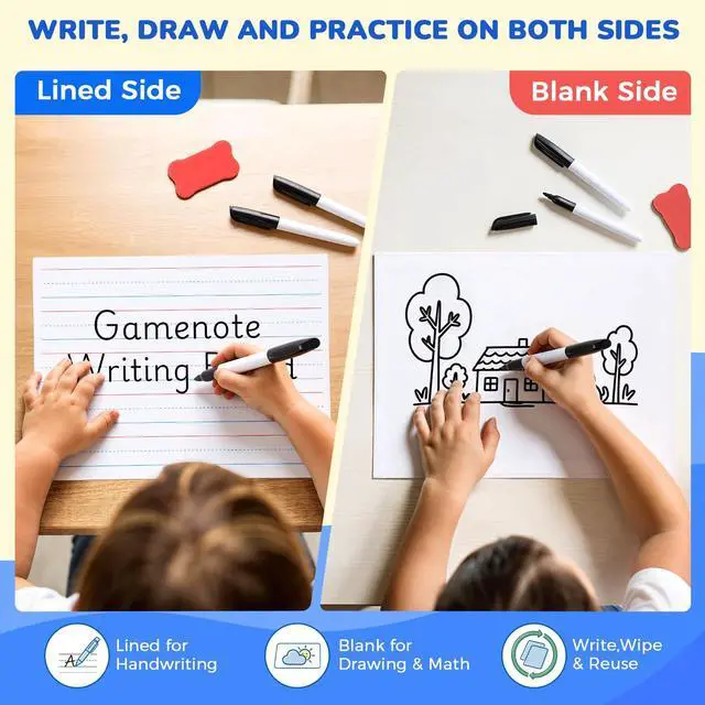 Alt view image 4 of 7 - 24 Pack Magnetic Dry Erase Lap Boards, Lined and Blank, 9 x 12 in | 24 pack double sided 9 x 12 boards pair a lined side with a blank side for reusable writing practice