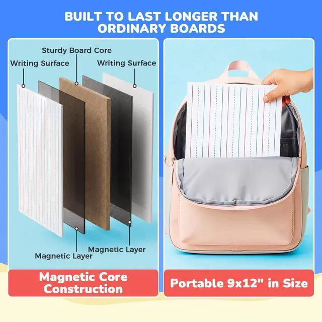 Alt view image 6 of 7 - 24 Pack Magnetic Dry Erase Lap Boards, Lined and Blank, 9 x 12 in | 24 pack double sided 9 x 12 boards pair a lined side with a blank side for reusable writing practice