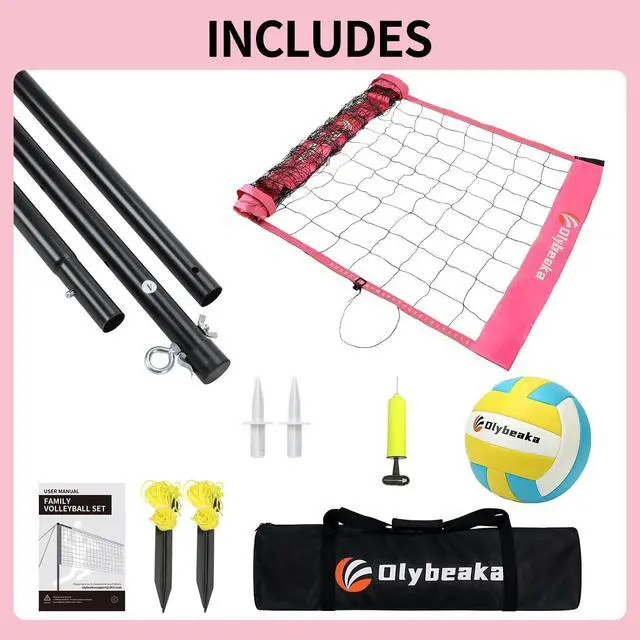 Alt view image 4 of 7 - 20FT Outdoor Volleyball Net Set System for Backyard Beach with Anti-Sagging Net, Iron Adjustable Height Poles, Soft PU Volleyball and Pump, Carry Bag - Instant Set Up & Durable