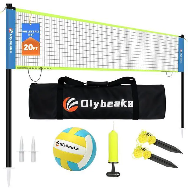 Main image of 20FT Outdoor Volleyball Net Set System for Backyard Beach with Anti-Sagging Net, Iron Adjustable Height Poles, Soft PU Volleyball and Pump, Carry Bag - Instant Set Up & Durable