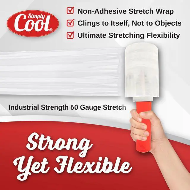 Alt view image 2 of 7 - 12 Pack Industrial Strength Mini Hand Stretch Wrap with 2 Plastic Handles, 60 Gauge Thick, 5" x 1000 Ft Roll, Shrink Wrap Roll for Moving Pallets, Plastic Wrap for Packing, Heavy Duty Stretch Film