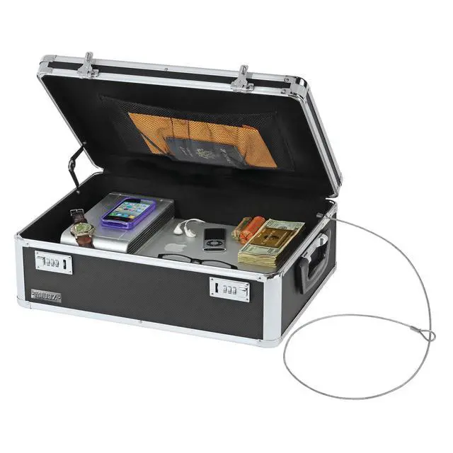 Main image of Locking Storage Chest with Dual Combination Lock-Small Lock Box for Laptops, Tablets & Valuables, Lockable Storage Box with Code, Keyless Lockbox for Dorm, Home & Travel 18.11" x 12.99" x 6.18"