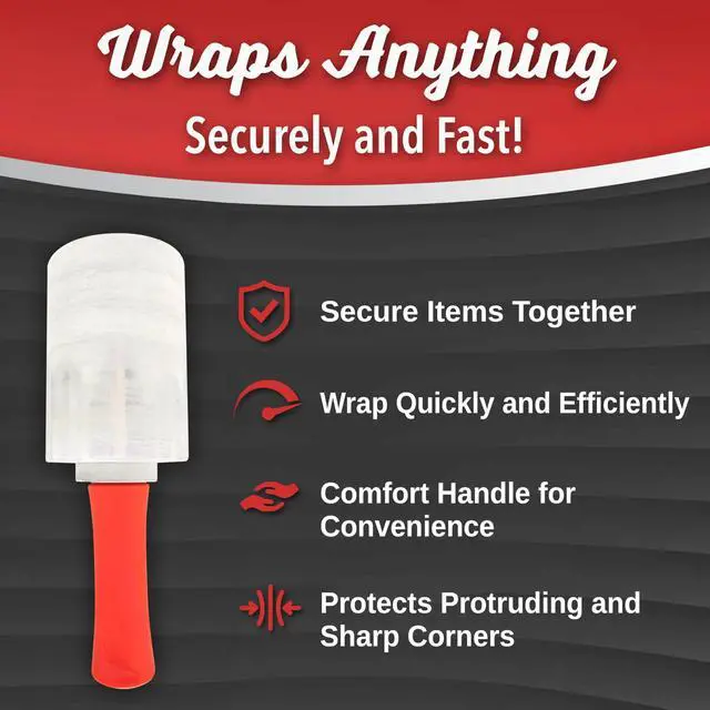 Alt view image 5 of 7 - 12 Pack Industrial Strength Mini Hand Stretch Wrap with 2 Plastic Handles, 60 Gauge Thick, 5" x 1000 Ft Roll, Shrink Wrap Roll for Moving Pallets, Plastic Wrap for Packing, Heavy Duty Stretch Film