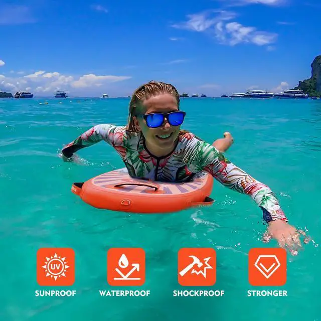 Alt view image 6 of 7 - Inflatable Bodyboard - Beach Kids Surf Board - Ultra Lightweight PVC Core Body Board for Beach and Pool,with Wrap Wrist Straps, Foldable, Perfect Surf for Teens and Adults