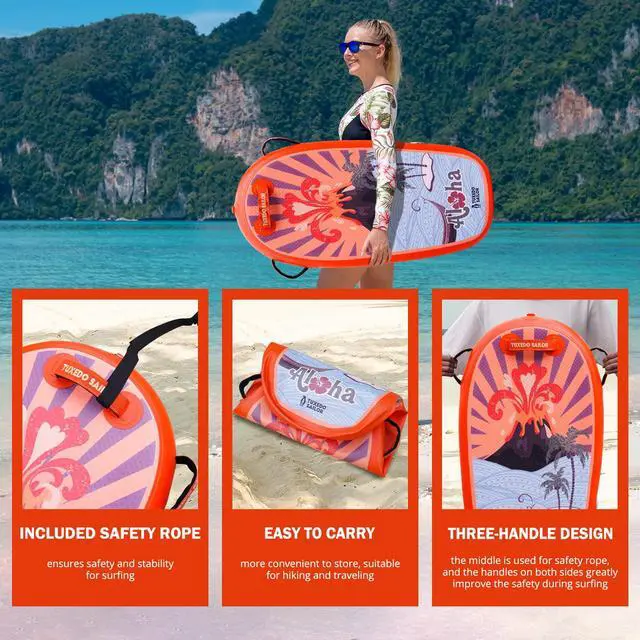 Alt view image 5 of 7 - Inflatable Bodyboard - Beach Kids Surf Board - Ultra Lightweight PVC Core Body Board for Beach and Pool,with Wrap Wrist Straps, Foldable, Perfect Surf for Teens and Adults