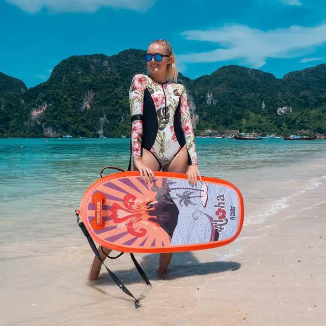 Alt view image 7 of 7 - Inflatable Bodyboard - Beach Kids Surf Board - Ultra Lightweight PVC Core Body Board for Beach and Pool,with Wrap Wrist Straps, Foldable, Perfect Surf for Teens and Adults