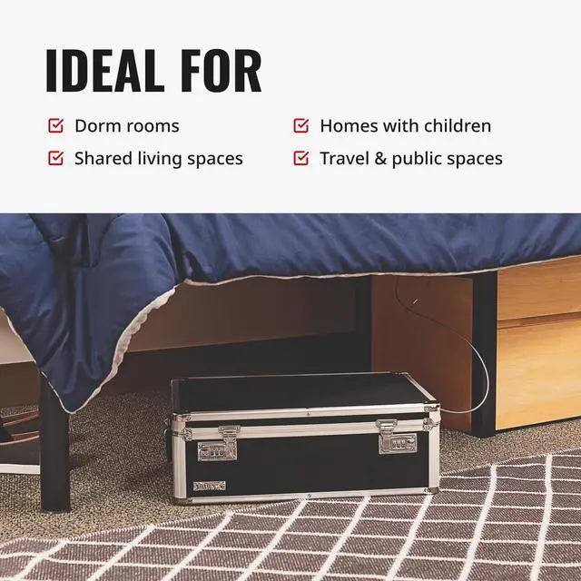 Alt view image 3 of 7 - Locking Storage Chest with Dual Combination Lock-Small Lock Box for Laptops, Tablets & Valuables, Lockable Storage Box with Code, Keyless Lockbox for Dorm, Home & Travel 18.11" x 12.99" x 6.18"
