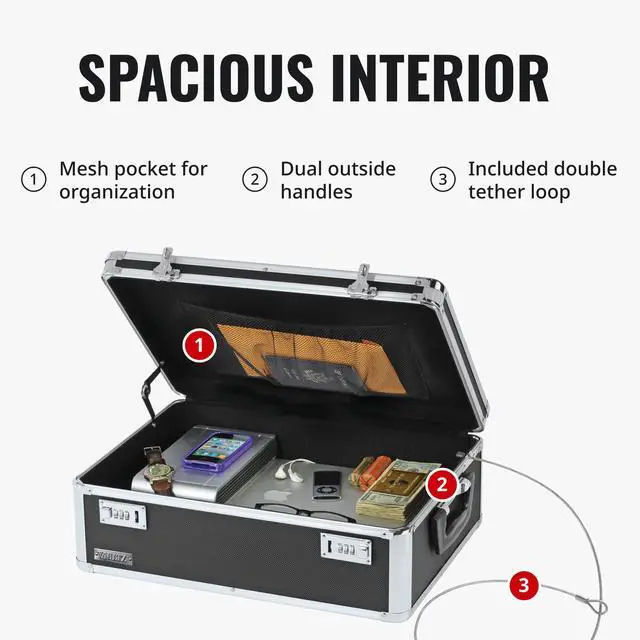 Alt view image 7 of 7 - Locking Storage Chest with Dual Combination Lock-Small Lock Box for Laptops, Tablets & Valuables, Lockable Storage Box with Code, Keyless Lockbox for Dorm, Home & Travel 18.11" x 12.99" x 6.18"