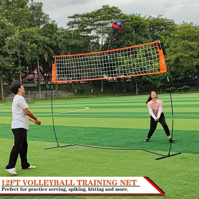 Alt view image 2 of 7 - 12FT/18FT Portable Volleyball Net with Height Adjustable Poles System | Indoor & Outdoor Freestanding Practice Net, PU Volleyball, Carry Bag for Backyard, Beach, All Ages Training, Hitting