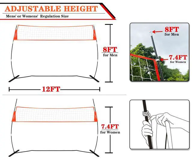 Alt view image 3 of 7 - 12FT/18FT Portable Volleyball Net with Height Adjustable Poles System | Indoor & Outdoor Freestanding Practice Net, PU Volleyball, Carry Bag for Backyard, Beach, All Ages Training, Hitting