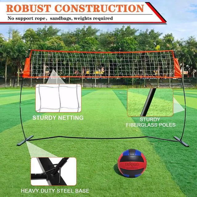 Alt view image 4 of 7 - 12FT/18FT Portable Volleyball Net with Height Adjustable Poles System | Indoor & Outdoor Freestanding Practice Net, PU Volleyball, Carry Bag for Backyard, Beach, All Ages Training, Hitting