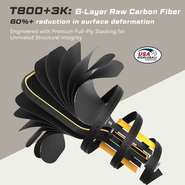 Alt view image 2 of 7 - USAPA Approved Pickleball Paddle 6-Layer T800 Carbon Fiber 16mm Thermoformed Pickleball Racket with High Spin & Extended Grip, Professional Pickleball Paddle for Control and Power