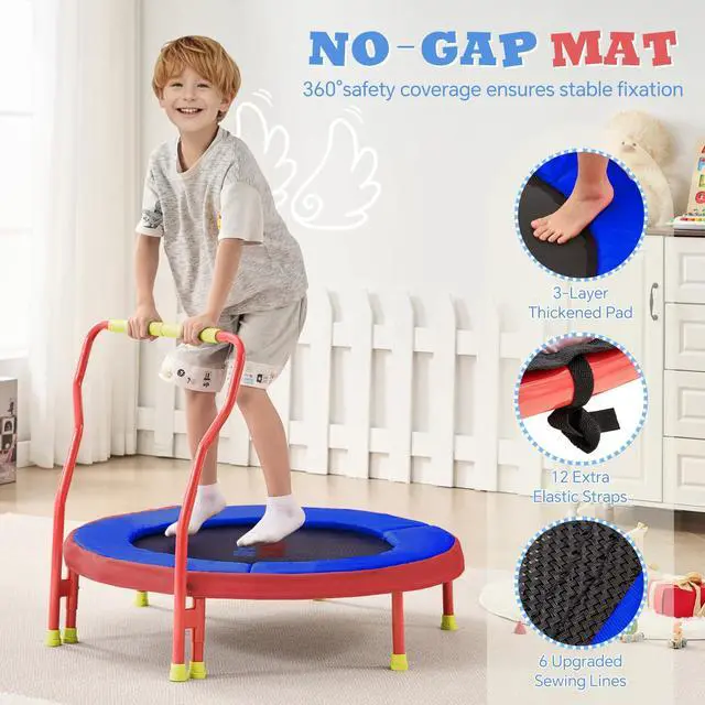 Alt view image 2 of 7 - Mini Trampoline for Kids 3-6 with Super Safe Foam Handle Bar, 3ft Toddler Trampoline Indoor with No-Gap Cover for Indoor and Outdoor