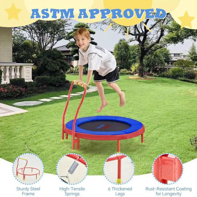 Alt view image 4 of 7 - Mini Trampoline for Kids 3-6 with Super Safe Foam Handle Bar, 3ft Toddler Trampoline Indoor with No-Gap Cover for Indoor and Outdoor