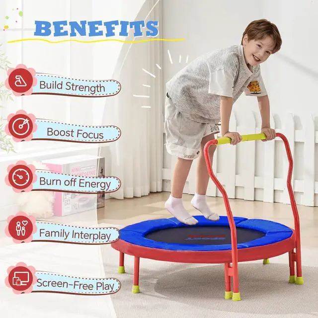 Alt view image 6 of 7 - Mini Trampoline for Kids 3-6 with Super Safe Foam Handle Bar, 3ft Toddler Trampoline Indoor with No-Gap Cover for Indoor and Outdoor