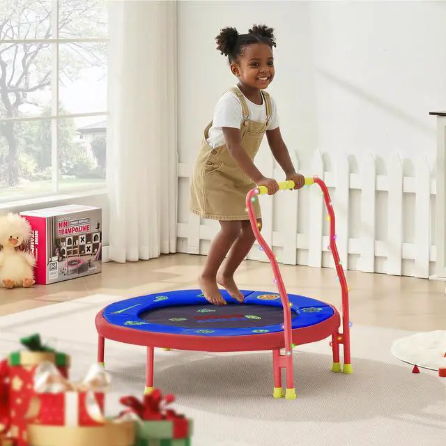 Alt view image 7 of 7 - Mini Trampoline for Kids 3-6 with Super Safe Foam Handle Bar, 3ft Toddler Trampoline Indoor with No-Gap Cover for Indoor and Outdoor