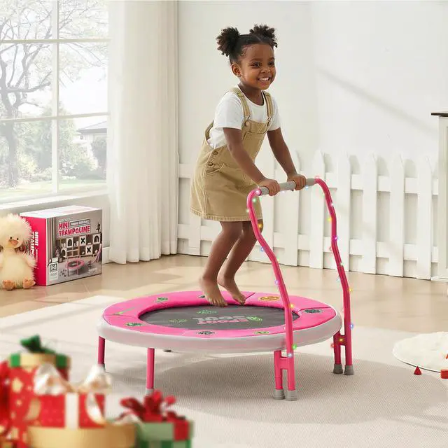 Alt view image 4 of 7 - Mini Trampoline for Kids 3-6 with Super Safe Foam Handle Bar, 3ft Toddler Trampoline Indoor with No-Gap Cover for Indoor and Outdoor